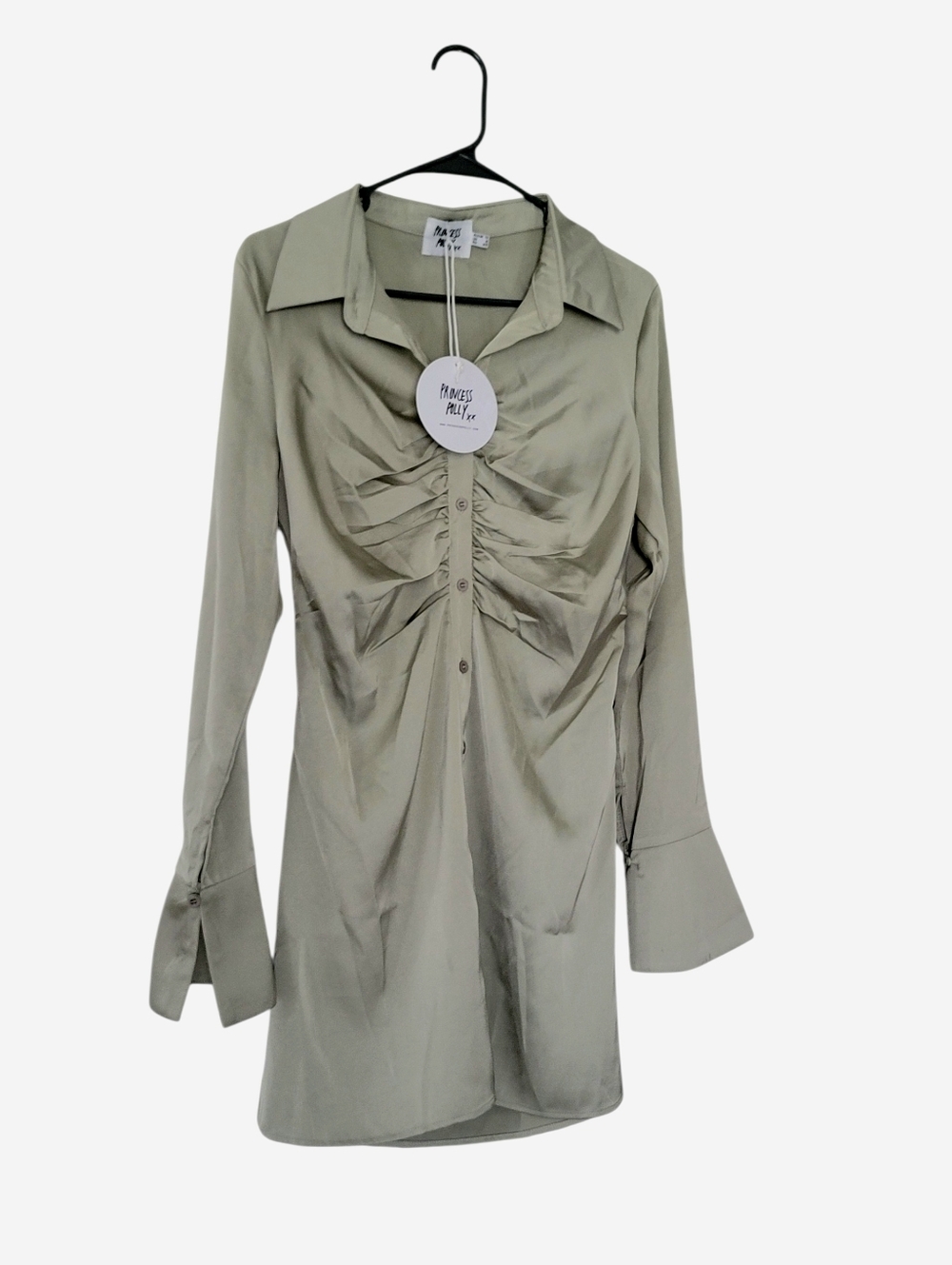 NWT Princess Polly Sage Rouched Front Button Down Dress Size 8 - Picture 3 of 8